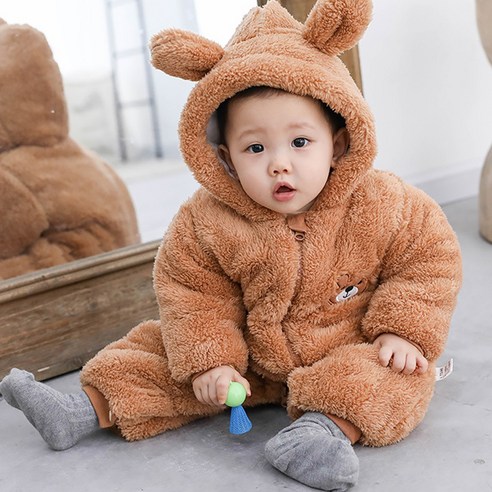 맘스케어 신생아용 리틀베어 후드 방한우주복 - 따뜻한 겨울을 위한 신생아용 방한복