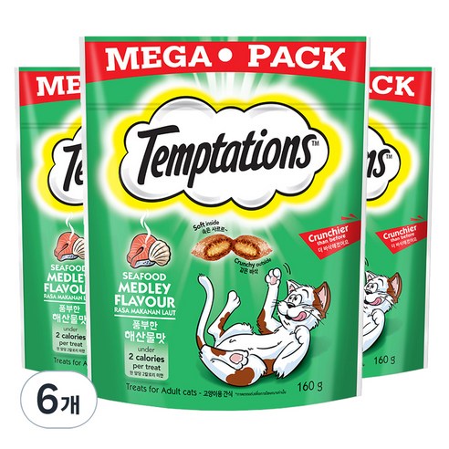 템테이션 고양이 간식, 풍부한 해산물맛, 160g, 6개