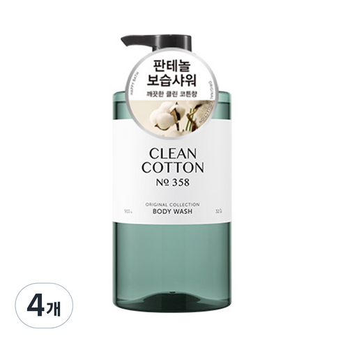 해피바스 오리지널 컬렉션 바디워시 클린코튼향, 910g, 4개