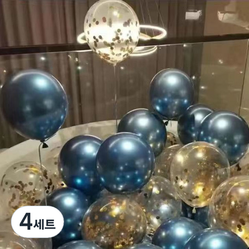 뷰라뷰 파티풍선 50p + 공기펌프 + 10m 리본 세트, 01 블루 + 골드스팽글(랜덤발송), 4세트