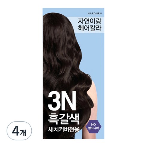 자연이랑 헤어칼라 염색제, 3N흑갈색, 4개