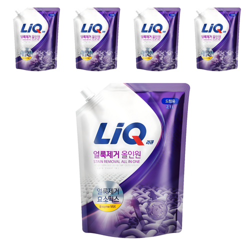 리큐 얼룩제거 올인원 드럼용 액상세제 리필, 2.1L, 5개
