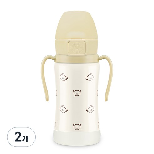 그로미미 원터치 스테인리스 돗꼼 빨대컵 300ml, 2개, 버터