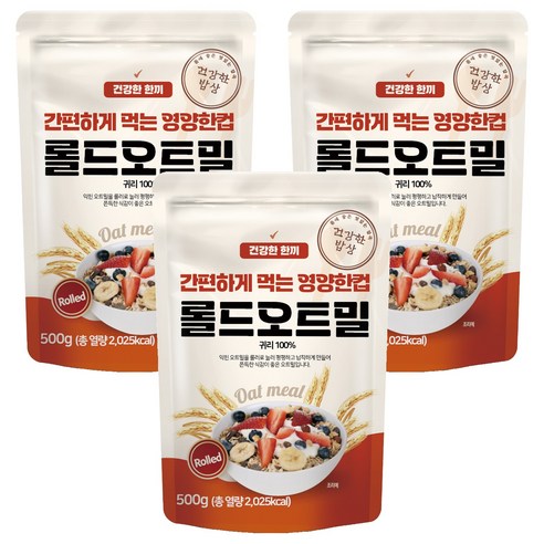 건강한밥상 간편하게 먹는 영양한컵 롤드오트밀, 500g, 3개