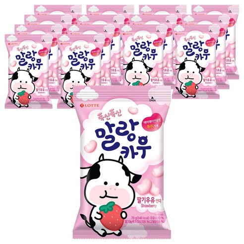 롯데웰푸드 말랑카우 딸기우유 캔디, 79g, 15개