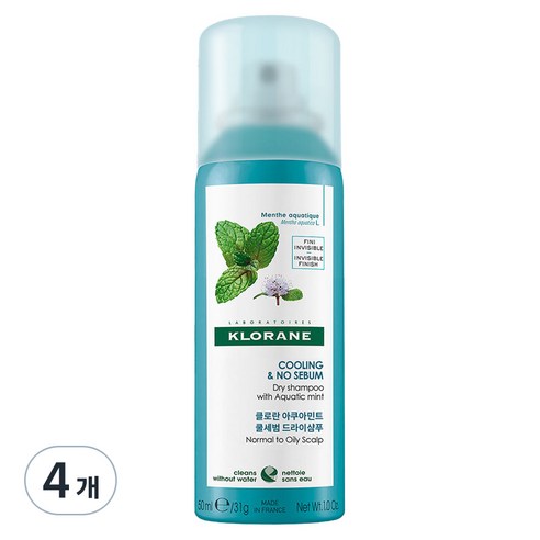 클로란 아쿠아민트 쿨세범 기내용 여행용 드라이 샴푸, 50ml, 4개