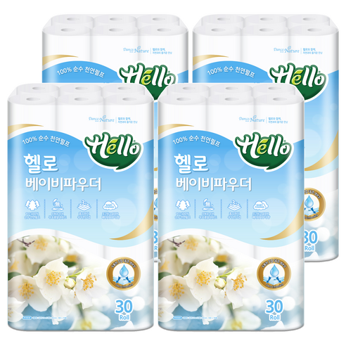 헬로 베이비파우더 3겹 화장지 27m, 30개입, 4개