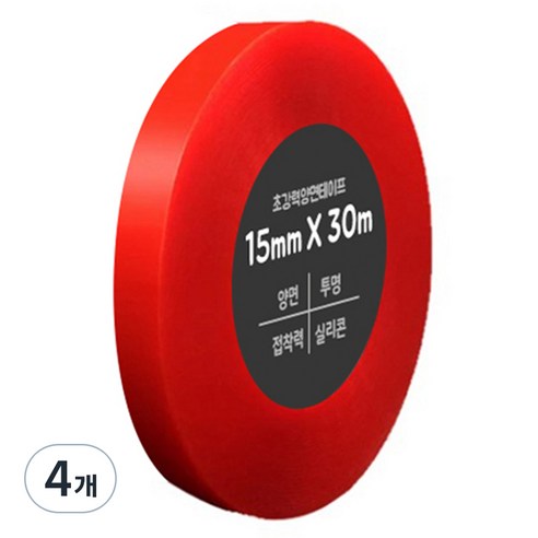 다다 초강력 양면테이프 15mm x 30m, 투명, 4개