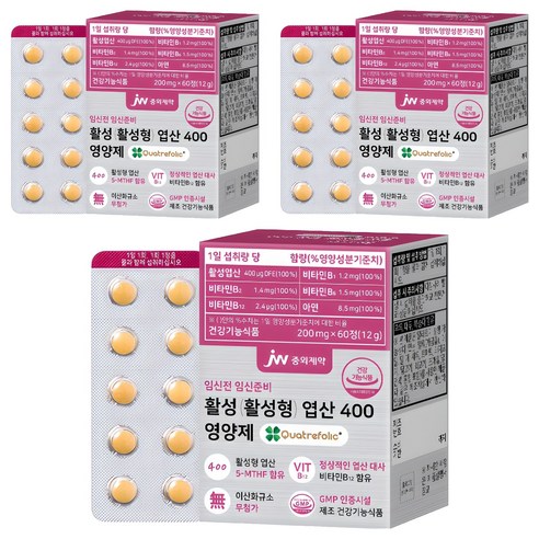 JW중외제약 활성 엽산 400 영양제, 60정, 3개