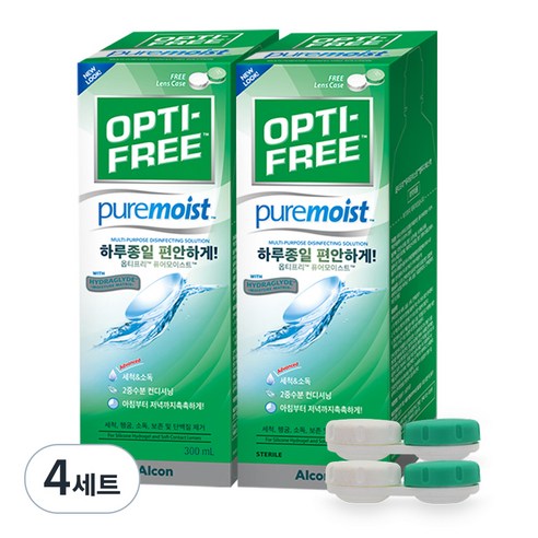 옵티프리 퓨어모이스트 렌즈세정액 300ml 2P + 렌즈케이스 2p, 4세트