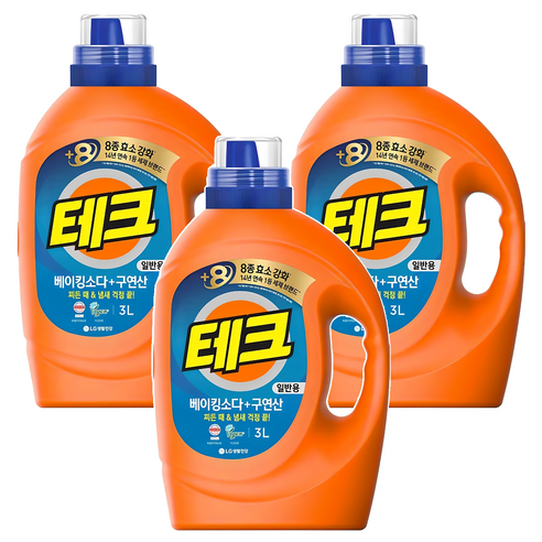 테크 베이킹소다 플러스 구연산 일반용 액체세제 본품, 3L, 3개