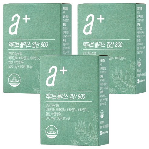 뉴트리모어 액티브 플러스 엽산 800 15g, 3개, 30정
