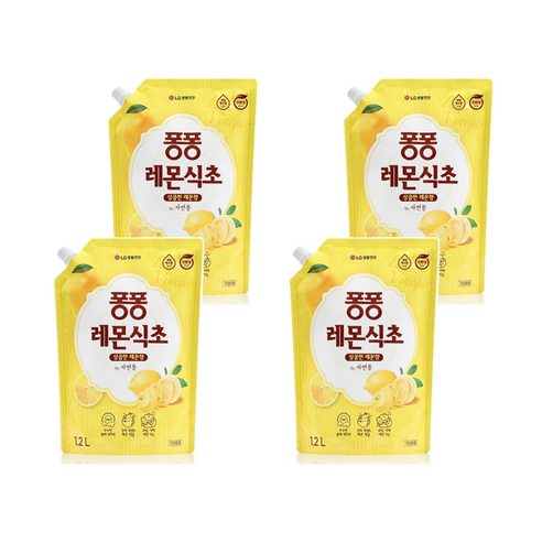 퐁퐁 레몬식초 주방세제 파우치형 1.2L 4개 묶음