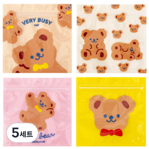 미미파티 귀여운 곰돌이 다용도 지퍼백 포장 봉투세트 40p, 큐트 베어 믹스, 5세트