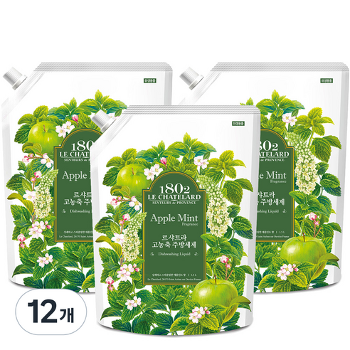 르샤트라1802 고농축 주방세제 리필 애플민트, 1.5L, 12개