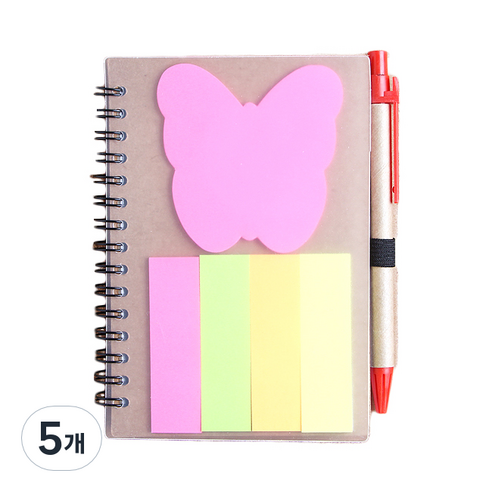 트리 아트빌 나비 볼펜 메모지 수첩 60매 11.5 x 14.5 cm, 랜덤발송, 5개