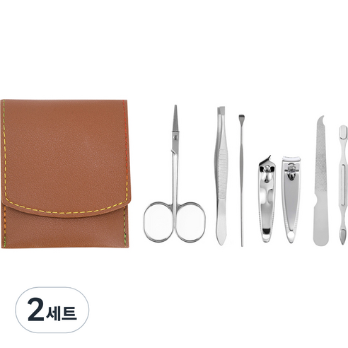 데일리프렌즈 파우치형 손발톱깍이 7종 세트, 브라운, 2세트