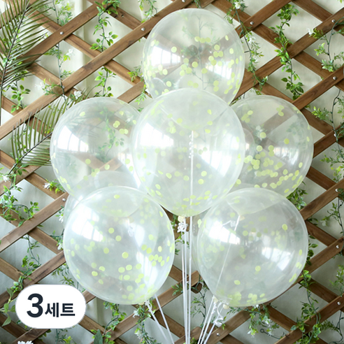 파티해 써클 컨페티풍선 20p + 손펌프 랜덤발송 +컬링리본 + 스펀지닷 세트, 라임그린, 3세트