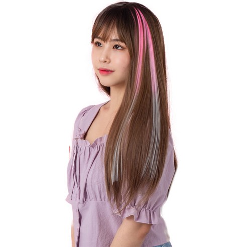 가발위드 투톤 스트레이트 컬러 헤어피스 5p + 트윙클 붙임머리 세트, 핑크화이트(피스), 랜덤발송(트윙클 붙임머리), 1세트