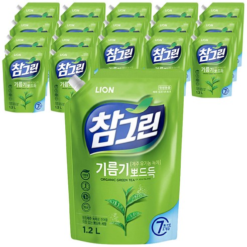 참그린 안심 녹차 뽀드득 주방세제, 1.2L, 18개