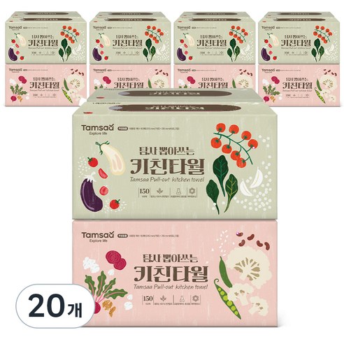 탐사 뽑아쓰는 천연펄프 키친타올, 150매, 20개