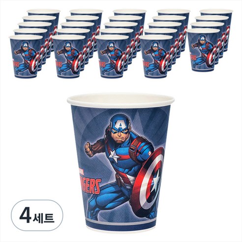 마블 어벤져스 캡틴아메리카 오리지널 종이 파티컵 290ml, 4세트