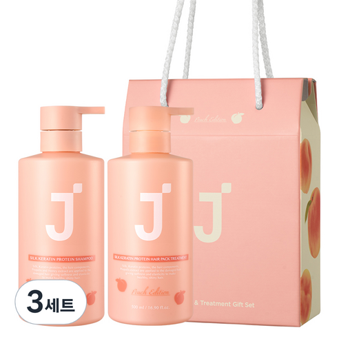 제이숲 실크 케라틴 단백질 샴푸 피치 에디션 + 트리트먼트 선물세트, 3세트