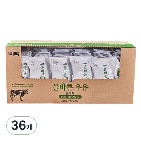 비락 올바른 멸균우유 클래식, 200ml, 36개