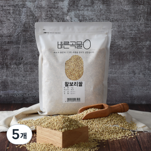바른곡물 국산 찰보리쌀, 1kg, 5개