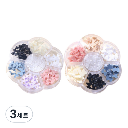 해피제이 파스텔 아크릴 큐빅 리본 네일 파츠 14종 세트, 3세트, 혼합색상