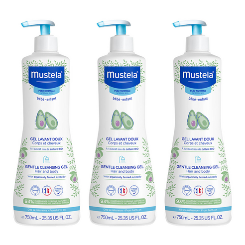 무스텔라 젠틀 클렌징 젤 샴푸 앤 바디워시, 750ml, 3개
