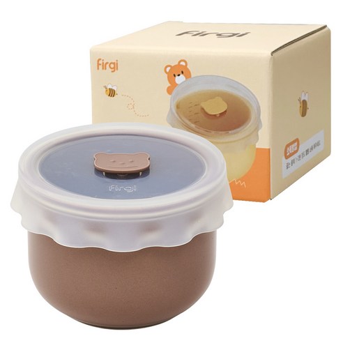 퍼기 꿀단지 도자기 이유식 밀폐 보관용기 + 뚜껑 세트, 250ml, 토프브라운, 1세트