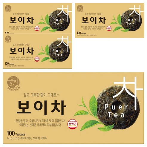 우리차 송원식품 보이차, 600mg, 100개입, 4개