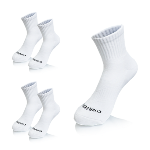 컴프로 남성용 스포츠 중목 쿠션 이중바닥 링글 기능성 양말 5족 세트, 흰색-흰색