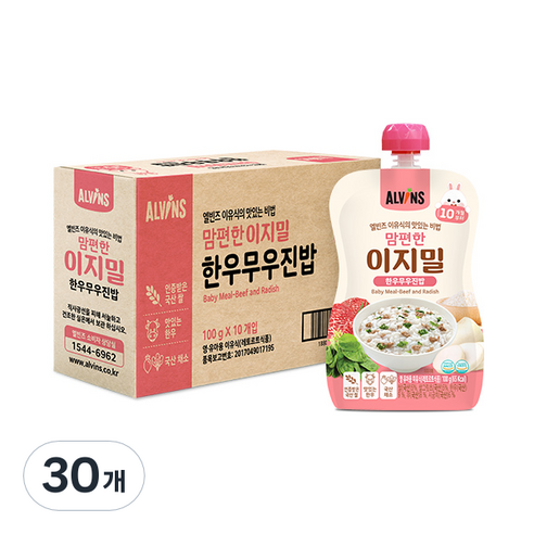 엘빈즈 이지밀 맘편한 파우치 이유식 10개월 이상, 30개, 한우무우진밥