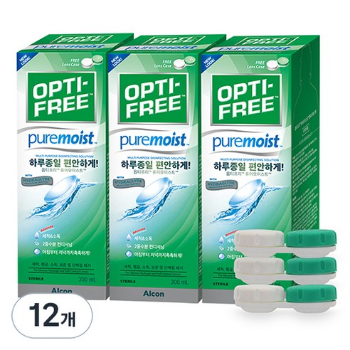 옵티프리 퓨어모이스트 렌즈세정액 + 렌즈케이스, 300ml, 12개