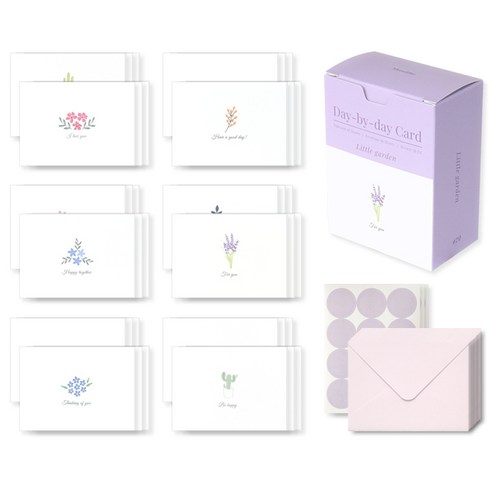 모노라이크 데이바이데이 카드 12종 x 3p + 봉투 36p + 스티커 36p 세트, Little garden, 1세트 카드/엽서/봉투