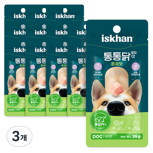 이즈칸 강아지 통통닭 훈제맛 알파 육포, 3개, 26g, 훈제닭가슴살맛