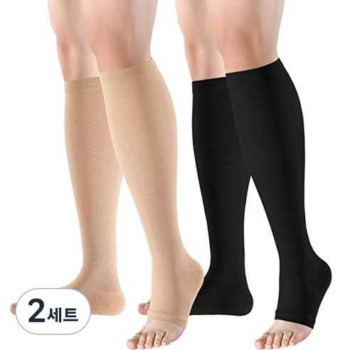 몬스터 토오픈 압박양말 블랙 + 베이지 세트, 2세트, 종아리/무릎형