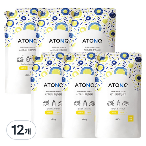 아토엔오투 시그니처 젖병&주방세제 레몬향 리필, 480g, 12개