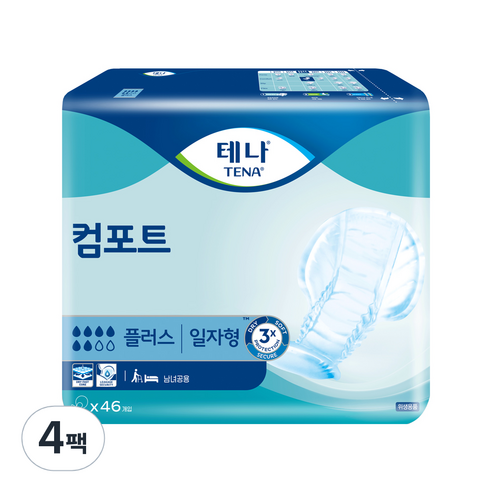 테나 컴포트 플러스 성인기저귀 남녀공용, 46매입, 4팩