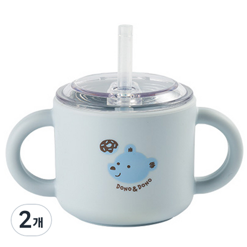 도노도노 맘마존 유아용 실리콘 빨대컵 150ml, 2개, 테디코튼블루