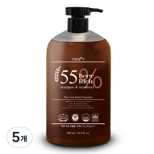 티에스트 맥주효모 탈모 샴푸 비어리치55, 5개, 500ml