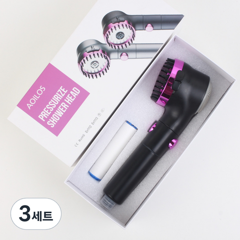 AOILES 7가지 기능 샤워기 + 추가 필터 세트, 블랙(샤워기), 3세트