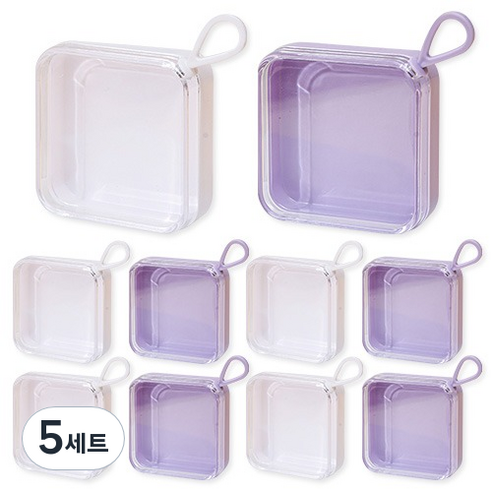 PDS뷰티 사각 납작 팩트 휴대용 퍼프 케이스 2종 x 5p 세트, 5세트, 화이트퍼플반반