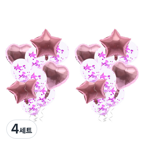 윰스 하트스타 파티 호일풍선장식세트, 핑크글리터, 4세트