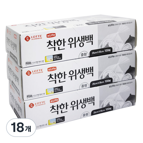 롯데이라이프 착한 위생백, 중(M), 100개, 18개