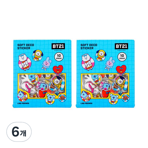 BT21 엠보플레이크 스티커, 썸머, 6개
