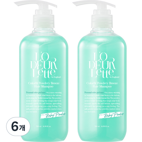 로더렛 컬러 핏 헤어 두피 퍼퓸 샴푸 베이비파우더향, 500ml, 6개
