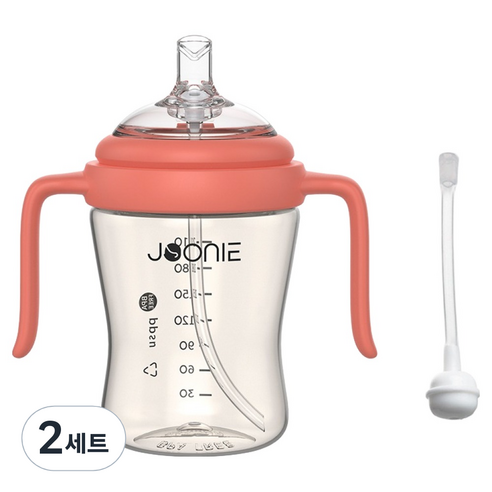 주니 PPSU 빨대컵 2세대 210ml + 일반 빨대 + 추빨대 세트, 핑크, 2세트